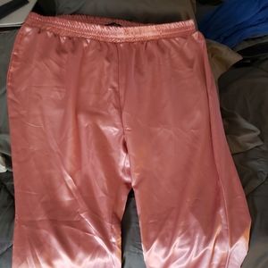 Pink satin jogger pants